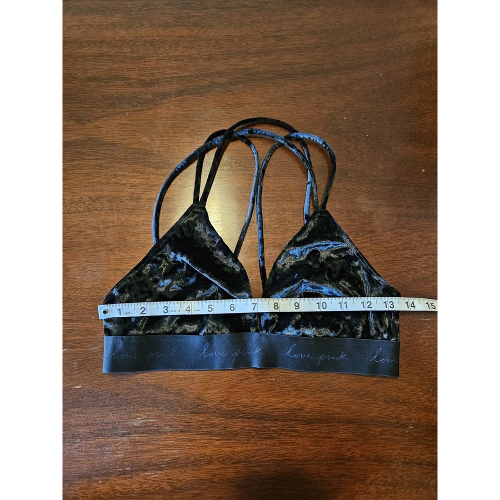 Victoria's Secret Black Velvet Bralette Love Pink Size Medium Grunge Festival - Picture 10 of 12